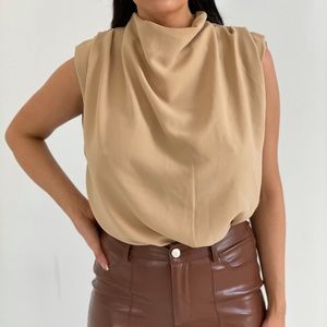Stand Collar Tan Blouse